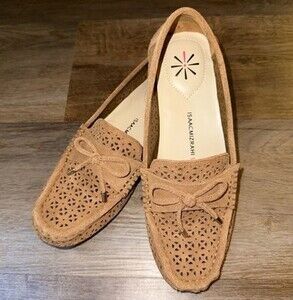 Isaac Mizrahi Arbor Brown Leather Moccasins Loafer Womens 7 Y2K Flats Boho Indie